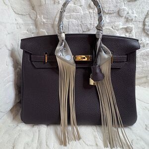 Taupe Equestrian Fringe Handbag Wrap Twilly Scarf Purse Accessory